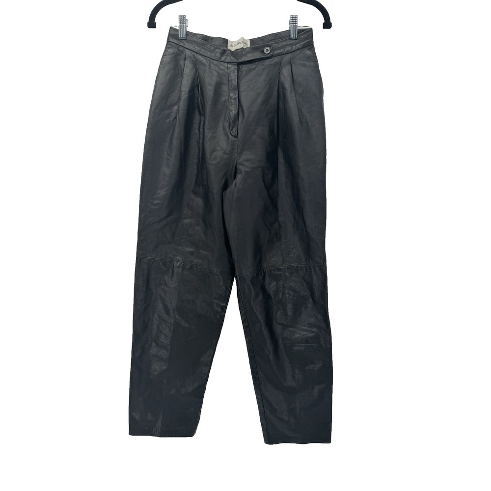 JH Collectables genuine leather High Waisted Black Leather Pants Pleated‎ Front